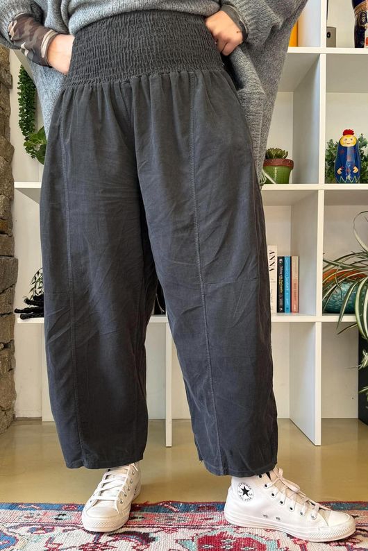 Lock Needlecord Shirring Barrel Pant Charcoal